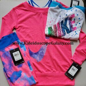Nike Girls Size 5 Dri-fit Sweatshirt, Tie Dye Leggings & Long Sleeve Top
